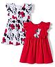 Babyhug Disney Single Jersey Knit Frill Sleeves Frocks with Minnie Mouse Graphic & Bow Applique Pack of 2 - White & Red