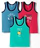 Simply Sinker Knit Sleeveless Vests With Text Print Pack Of 3 - Teal Blue Red & Blue