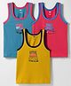 Simply Sinker Knit Sleeveless Vests With Text Print Pack OF 3 - Mustard Teal Blue & Red