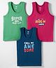 Simply Sinker Knit Sleeveless Vests With Text Print Pack Of 3 - Navy Blue Red & Green