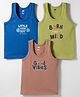 Simply Sinker Knit Sleeveless Vests With Text Print Pack Of 3 - Navy Blue Brown & Green