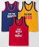 Simply Sinker Knit Sleeveless Vests With Vehicle Print Pack Of 3 - Red Navy Blue & Yellow