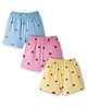 Simply Sinker Knit Shorts With Strawberry Print Pack Of 3 - Yellow Pink & Light Blue