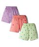 Simply Sinker Knit Shorts With Cherry Print Pack Of 3 - Lilac Olive Green & Coral