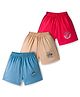 Simply Sinker Knit Shorts With Text Print Pack Of 3 - Red Light Blue & Tan