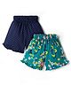 Simply Sinker Knit Shorts With Floral Print Pack Of 2 - Teal Blue & Navy Blue