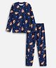 Nap Chief Pure Cotton Knit Christmas Theme Full Sleeves Reindeer Printed Coordinating Night Suit Set - Navy Blue