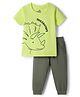 Doodle Poodle 100% Cotton Single Jersey Knit Half Sleeves T-Shirt & Lounge Pant Set with Triceratops Print - Light Green