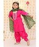 BownBee Silk Woven Three Fourth Sleeves Gota Lace Embellished Kurti Dhoti With Bandhni Printed Dupatta Set - Pink