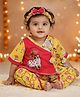 BownBee Pure Cotton Woven Half Sleeves Floral Printed Cow Embroidered Kurti Dhoti With Headband Set - Pink
