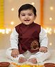 BownBee Pure Cotton Woven Full Sleeves Solid Kurta Pajama With Ethnic Embroidered Jacket Set - Maroon