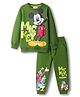 Babyhug Disney Single Jersey Knit Full Sleeves T-Shirt & Track Pant Set With Mickey & Friends Graphics - Olive Green