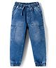 Primo Gino Woven Full Length Washed Jogger Jeans With Patch Pockets - Blue