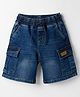 Primo Gino Woven Knee Length Denim Cargo Washed Shorts with Elasticated Waistband & Pockets-  Blue