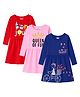 KUCHIPOO Cotton Knit Pack Of 3 Full Sleeves Bonjour Queen Of Fun & Sweet Text Printed Dresses - Multi Colour
