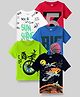 KUCHIPOO Cotton Knit Pack Of 5 Half Sleeves Vehicles Space Theme & Typography Printed Tees - Multi Colour