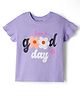 Kookie Kids Single Jersey Knit Half Sleeves T-Shirt With Good Day  Print with Embroiderey - Lavender
