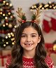 Ziory Christmas Theme Glittered Antlers Applique Detailed Hair Band- Golden