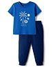 Doodle Poodle 100% Cotton Single Jersey Knit Half Sleeves T-Shirt & Lounge Pant Set with Tropical Theme Print - Blue & Navy Blue