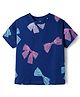 Kookie Kids Single Jersey Knit Half Sleeves T-Shirt with Bow Print - Navy Blue