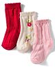Cutewalk by Babyhug Non Terry Knit Anti-Bacterial Ankle Length Solid & Floral Designed  Socks Pack of 3 - Red, Cream & Pink