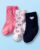 Cute Walk by Babyhug Non Terry Cotton Knit Ankle Length Anti Bacterial Socks With Hearts Design Pack Of 3 - Multicolour