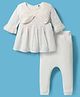 ToffyHouse Cotton Knit Full Sleeves Frock with Leggings & Bow Applique - White