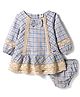 ToffyHouse Cotton Knit Full Sleeves Checkered Frocks with Bloomer & Bow Applique - Multicolor