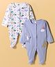 ToffyHouse Interlock Knit Full Sleeves Footed Rompers With Animal Print & Embroidery Pack of 2 - Purple & White