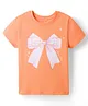 Kookie Kids Single Jersey Knit Half Sleeves T-Shirt With Bow Print - Orange
