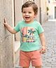 Babyoye 100% Cotton Knit Half Sleeves T-Shirt & Shorts Set With Tree & Car Print - Sea Green & Orange