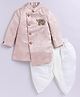 LITTLE COLLARS Blended Woven Full Sleeves Elephant Embroidered Sherwani With Dhoti Set - Peach