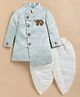 LITTLE COLLARS Blended Woven Full Sleeves Elephant Embroidered Sherwani With Dhoti Set - Green