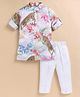 LITTLE COLLARS Woven Full Sleeves Leopard & Floral Printed Kurta Pajama Set - Cream