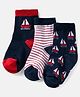 Cute Walk by Babyhug Ankle Length Anti Bacterial Socks with Boat Design Pack of 3 - Navy & White