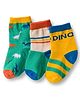 Cute Walk by Babyhug Non Terry Cotton Knit Knee Length Anti Bacterial Socks With Dino Design Pack Of 3 - Multicolour