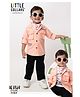 LITTLE COLLARS Cotton Woven Full Sleeves Solid Shirt & Pant With Tee & Scarf Set -Peach
