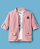 Dapper Dudes Full Sleeves Striped Jacket With Typography Foil Printed Tee - Pink