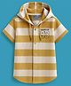Dapper Dudes Half Sleeves Striped Hooded Shirt - Mustard