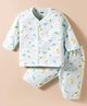 Pink Rabbit Single Jersey Knit Full Sleeves Co-ords Night Suit With Dino Print - Aqua