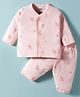 Pink Rabbit Single Jersey Knit Full Sleeves Co-ords Night Suit With Animal Print - Pink