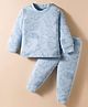 Pink Rabbit Single Jersey Knit Full Sleeves Co-ord Night Suit With Animal Print - Aqua