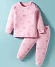 Pink Rabbit Single Jersey Knit Full Sleeves Co-ord Night Suit With Animal Print - Pink