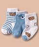 Cute Walk by Babyhug Non Terry Cotton Knit Ankle Length Anti Bacterial Socks With Stripes  & Teddy Bear Design Pack Of 3 - Multicolour