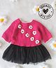 Woonie Handknitted Full Sleeves Floral Applique Detailed Tutu Dress - Pink