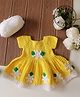 Woonie Handknitted Cap Sleeves Floral Applique Detailed Dress - Yellow