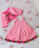Woonie Hand Knitted Full Sleeves Floral Designed Frock With Shrug - Pink