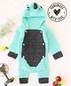 Woonie Hand Knitted Full Sleeves Dinosaur Designed Hooded Romper - Turquoise