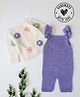 Woonie Hand Knitted Full Sleeves Floral Applique Detailed Sweater With Solid Dungaree - Purple