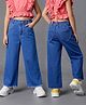 Primo Gino Woven Full Length Wide Leg Washed Denim Jeans With Heart Back Pockets - Navy Blue